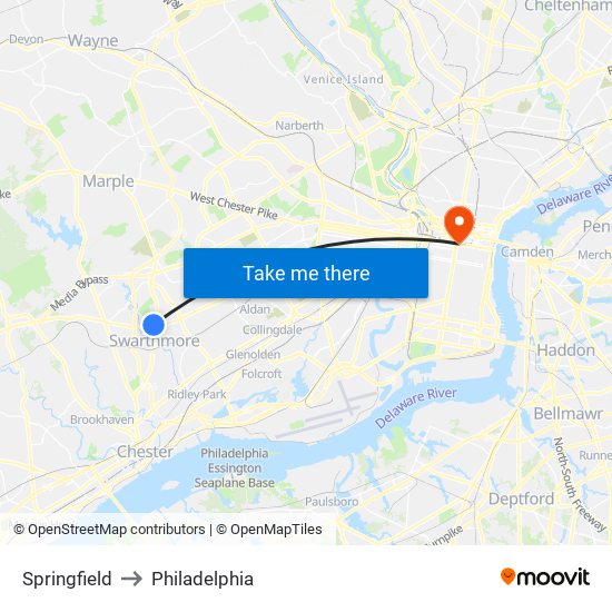 Springfield to Philadelphia map