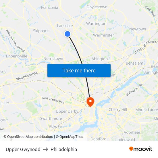 Upper Gwynedd to Philadelphia map