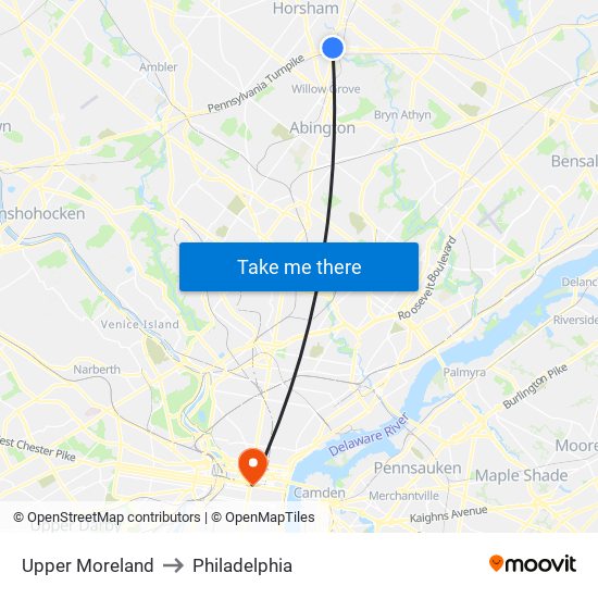 Upper Moreland to Philadelphia map