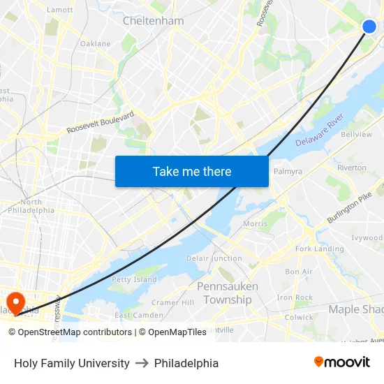 Holy Family University to Philadelphia map