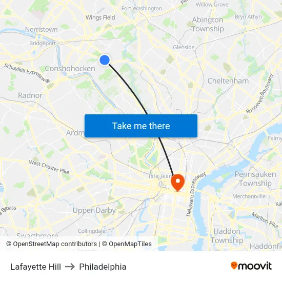 Lafayette Hill to Philadelphia map