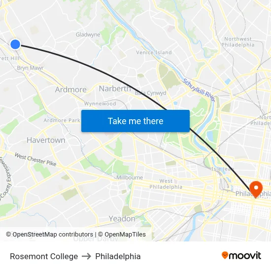 Rosemont College to Philadelphia map