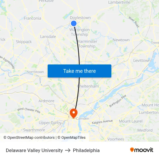 Delaware Valley University to Philadelphia map