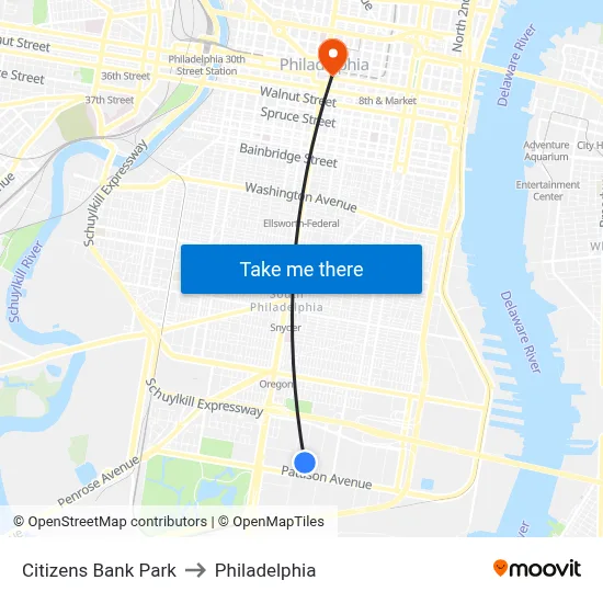 Citizens Bank Park to Philadelphia map