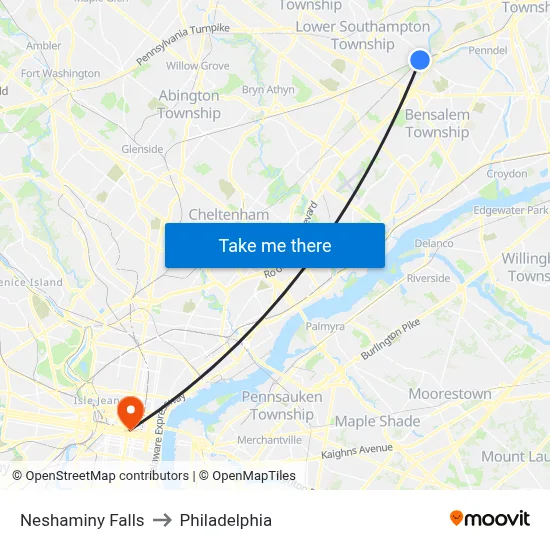 Neshaminy Falls to Philadelphia map
