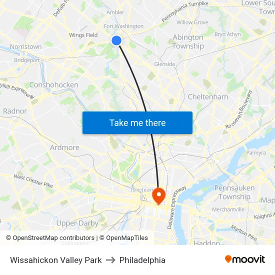 Wissahickon Valley Park to Philadelphia map