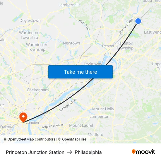 Princeton Junction Station to Philadelphia map