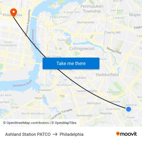 Ashland Station PATCO to Philadelphia map