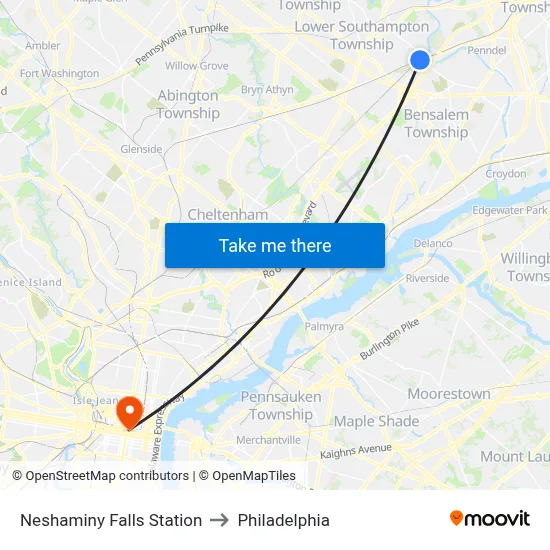 Neshaminy Falls Station to Philadelphia map