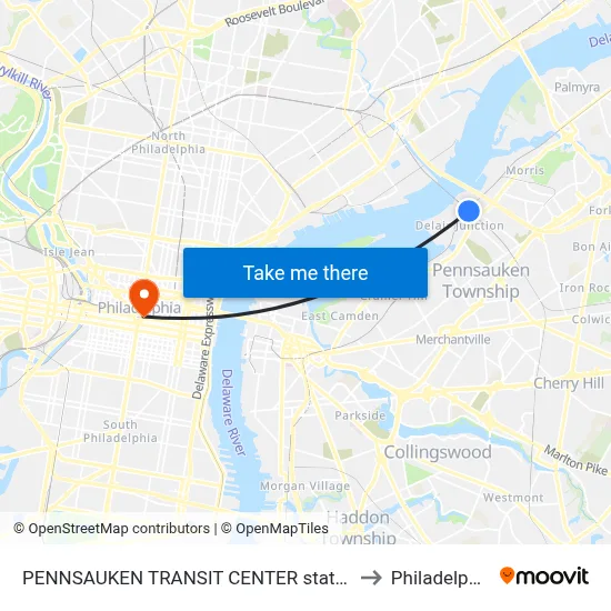PENNSAUKEN TRANSIT CENTER station to Philadelphia map