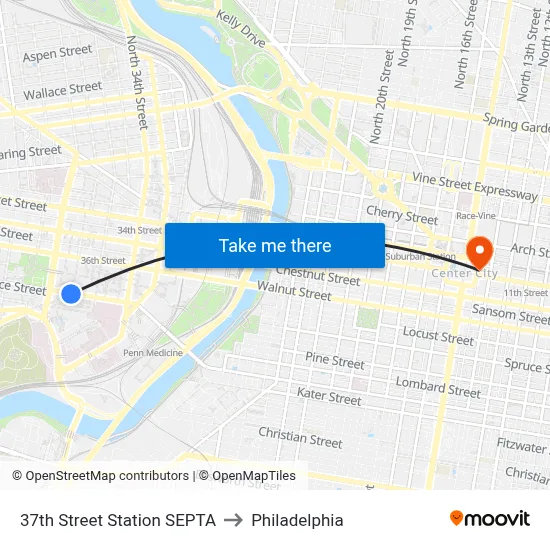 37th Street Station SEPTA to Philadelphia map