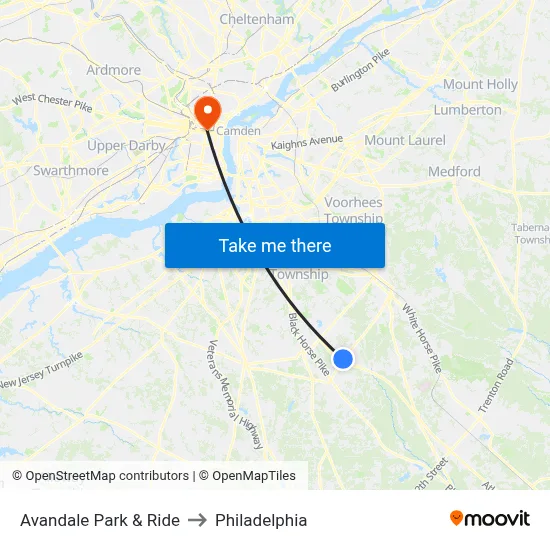 Avandale Park & Ride to Philadelphia map