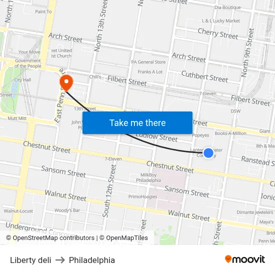 Liberty deli to Philadelphia map