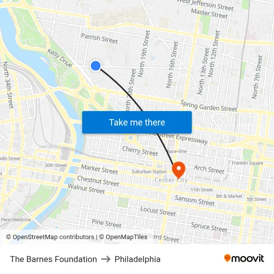 The Barnes Foundation to Philadelphia map