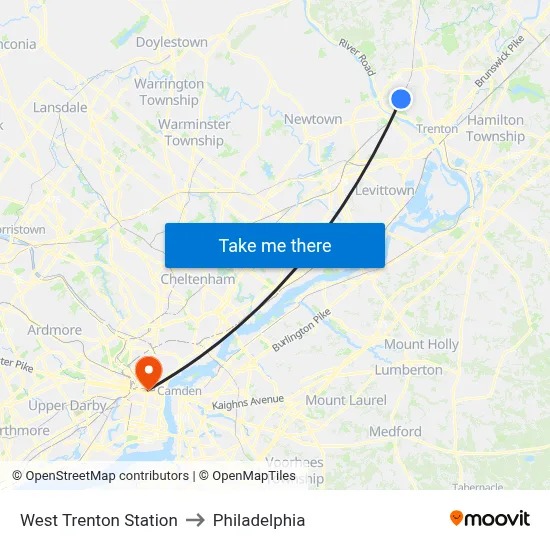 West Trenton Station to Philadelphia map