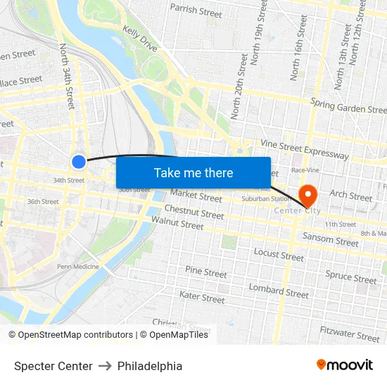 Specter Center to Philadelphia map