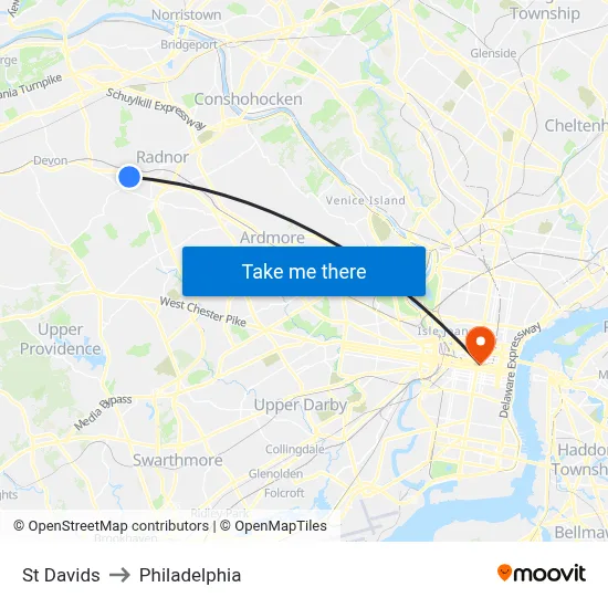 St Davids to Philadelphia map