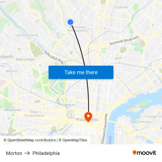 Morton to Philadelphia map