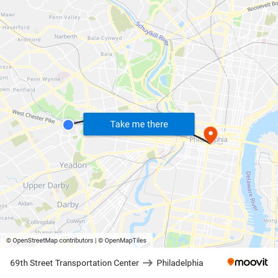 69th Street Transportation Center to Philadelphia map