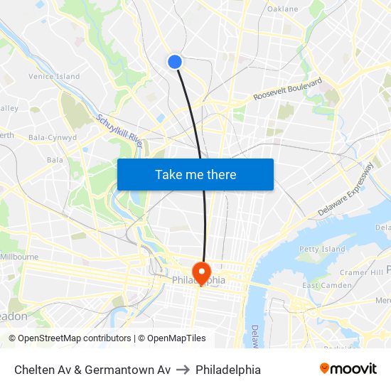 Chelten Av & Germantown Av to Philadelphia map
