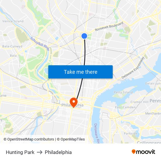Hunting Park to Philadelphia map