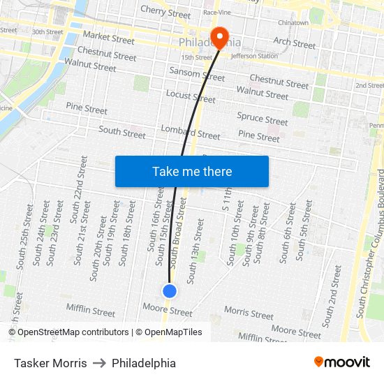 Tasker Morris to Philadelphia map