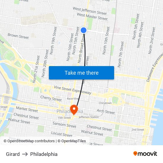 Girard to Philadelphia map