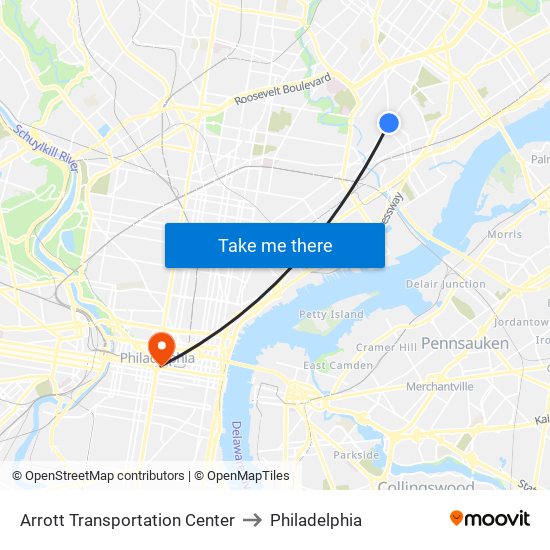 Arrott Transportation Center to Philadelphia map