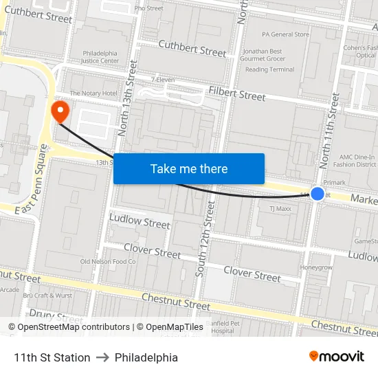 11th St Station to Philadelphia map