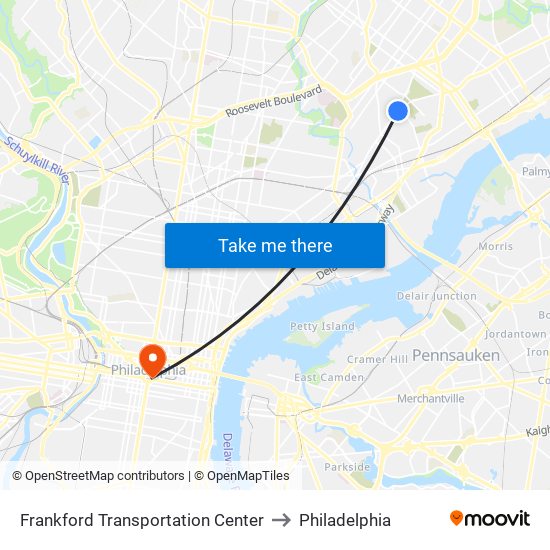 Frankford Transportation Center to Philadelphia map