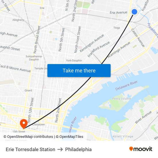 Erie Torresdale Station to Philadelphia map