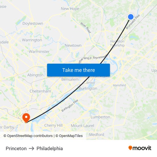 Princeton to Philadelphia map