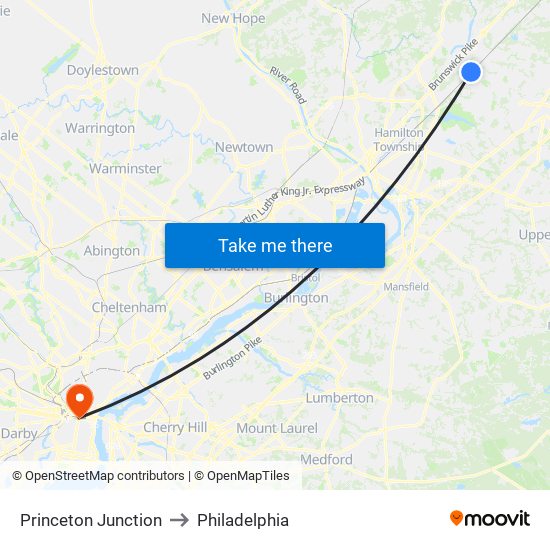 Princeton Junction to Philadelphia map