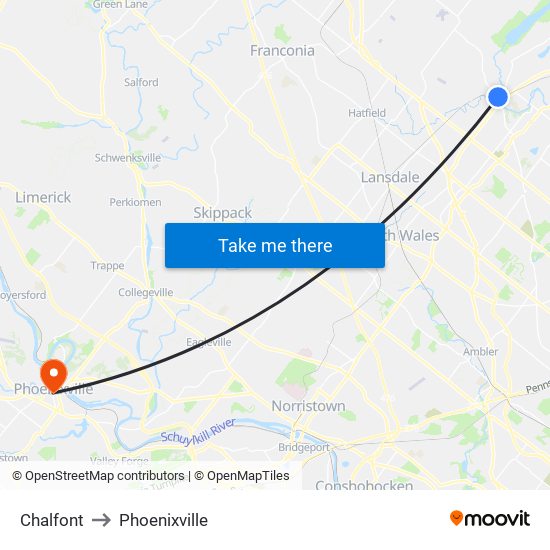 Chalfont to Phoenixville map