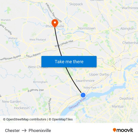 Chester to Phoenixville map