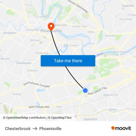 Chesterbrook to Phoenixville map
