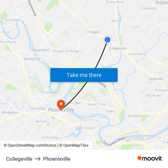 Collegeville to Phoenixville map