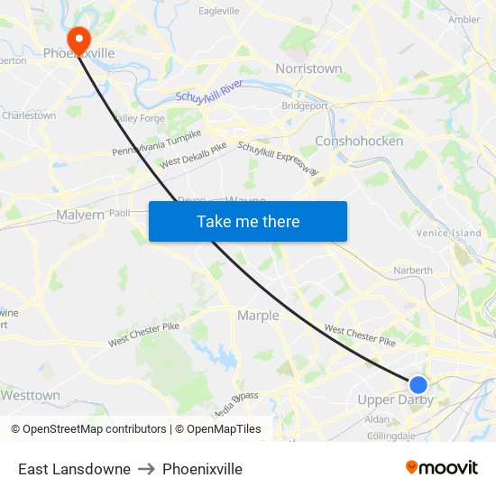 East Lansdowne to Phoenixville map
