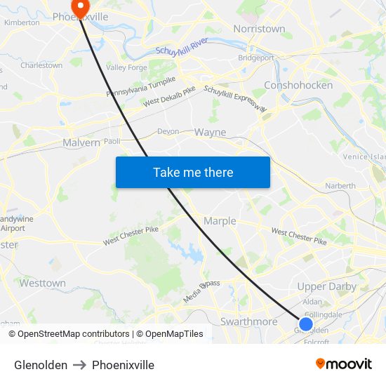 Glenolden to Phoenixville map