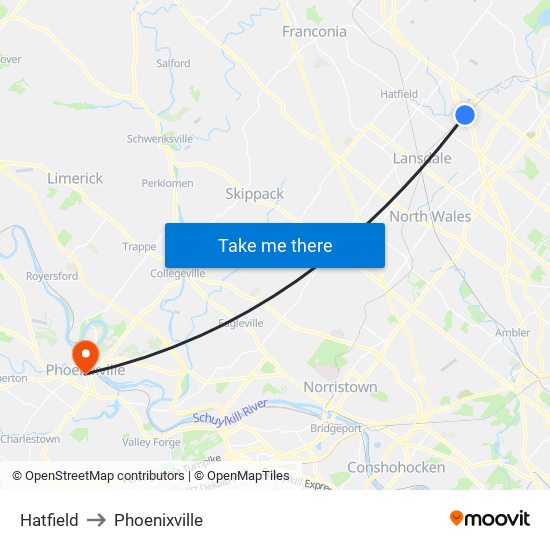 Hatfield to Phoenixville map