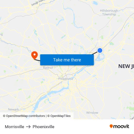 Morrisville to Phoenixville map