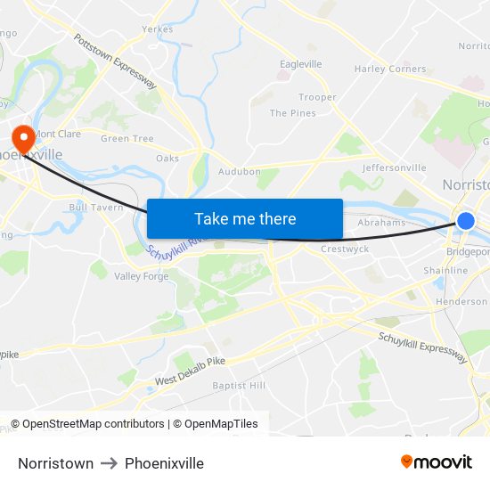 Norristown to Phoenixville map