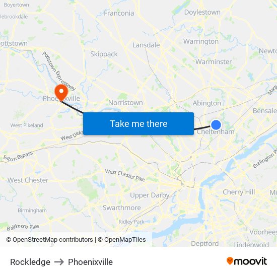 Rockledge to Phoenixville map