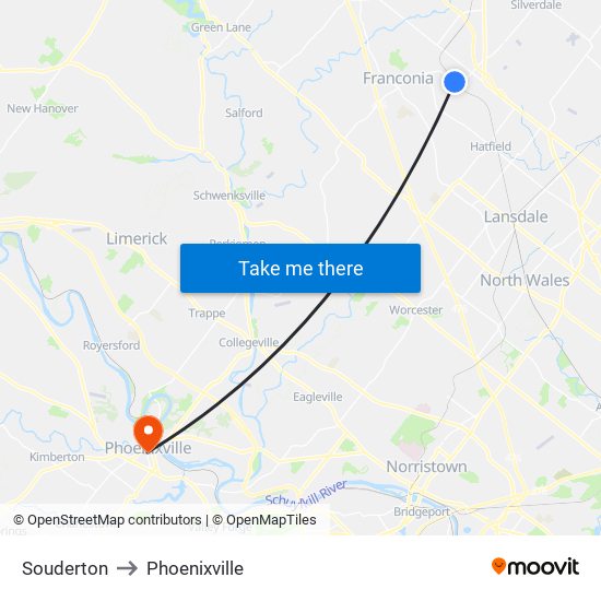 Souderton to Phoenixville map