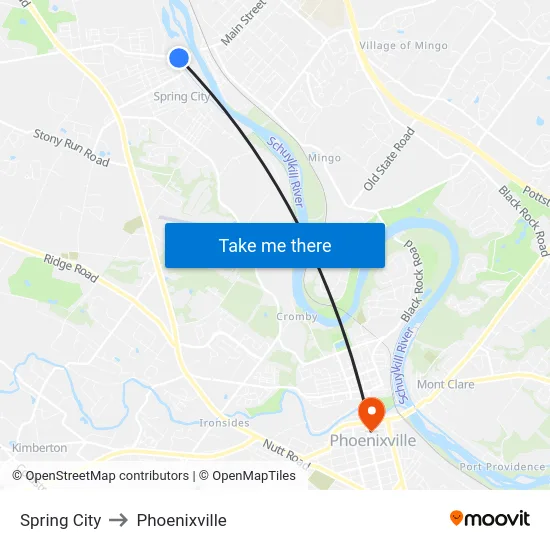 Spring City to Phoenixville map