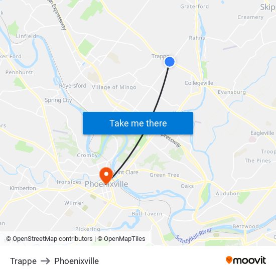 Trappe to Phoenixville map