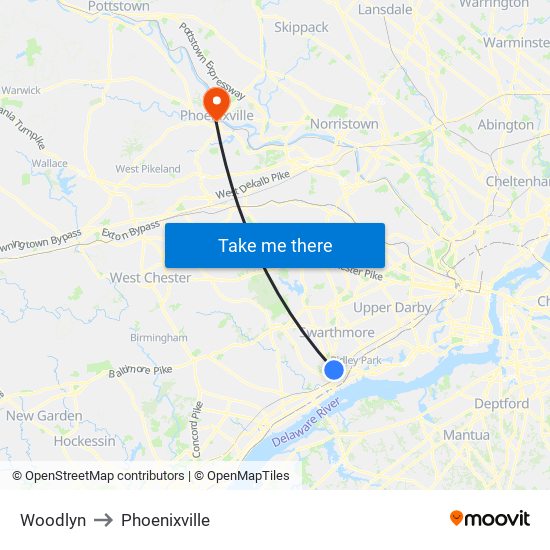 Woodlyn to Phoenixville map