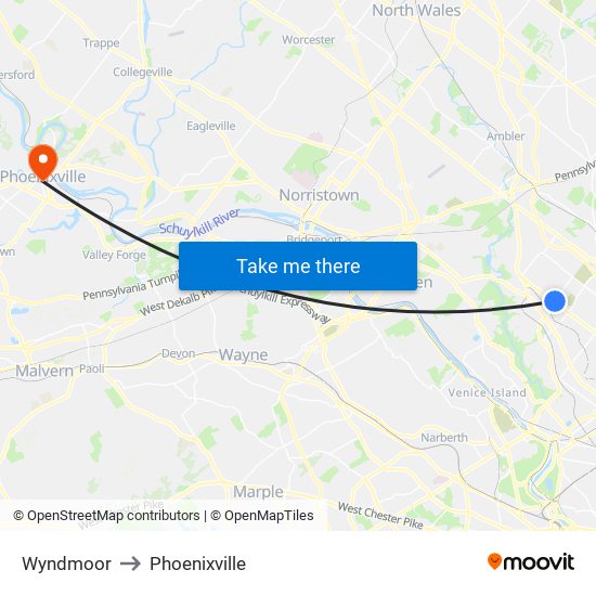 Wyndmoor to Phoenixville map
