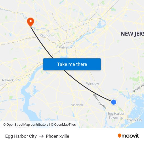 Egg Harbor City to Phoenixville map