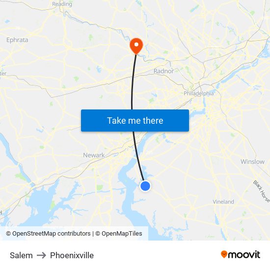 Salem to Phoenixville map
